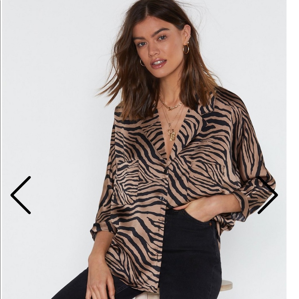 NWT NastyGal Tiger Print Blouse, US 6